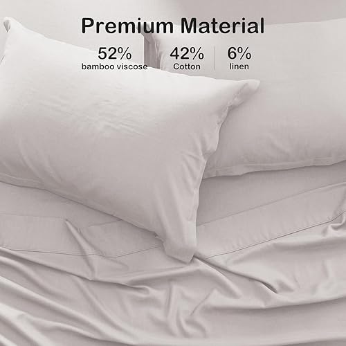 Miniatura 9 de PANDATEX 55% Bambú 45% algodón lino texturizado juego de sábanas para cama Individual, matrimonial Queen King, Gris claro con textura., Completo