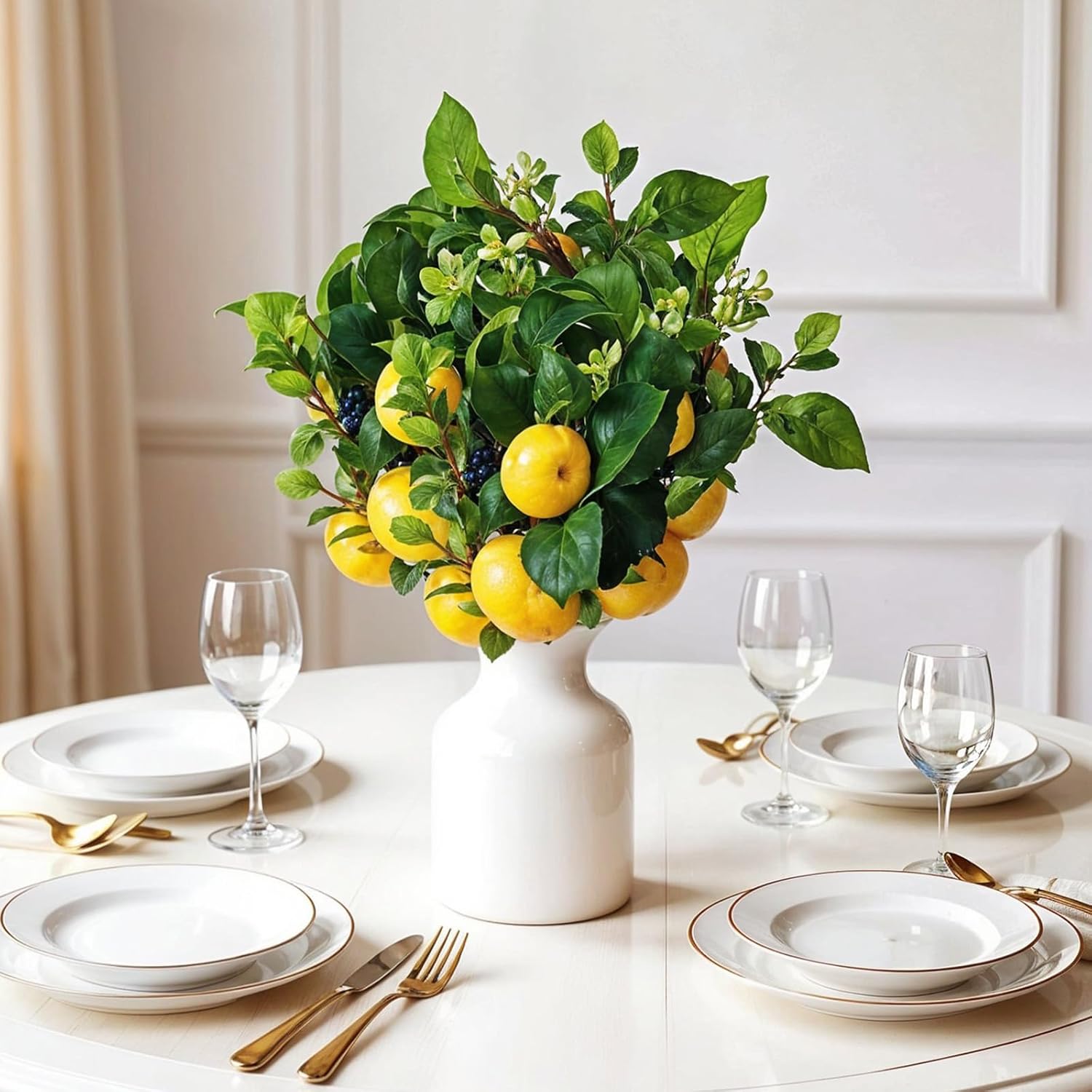 6Pcs Artificial Lemon Blueberry Branches with Eucalyptus Leaves 12 Inch Summer Kitchen Table Decor for Vase Centerpiece Home and Wedding