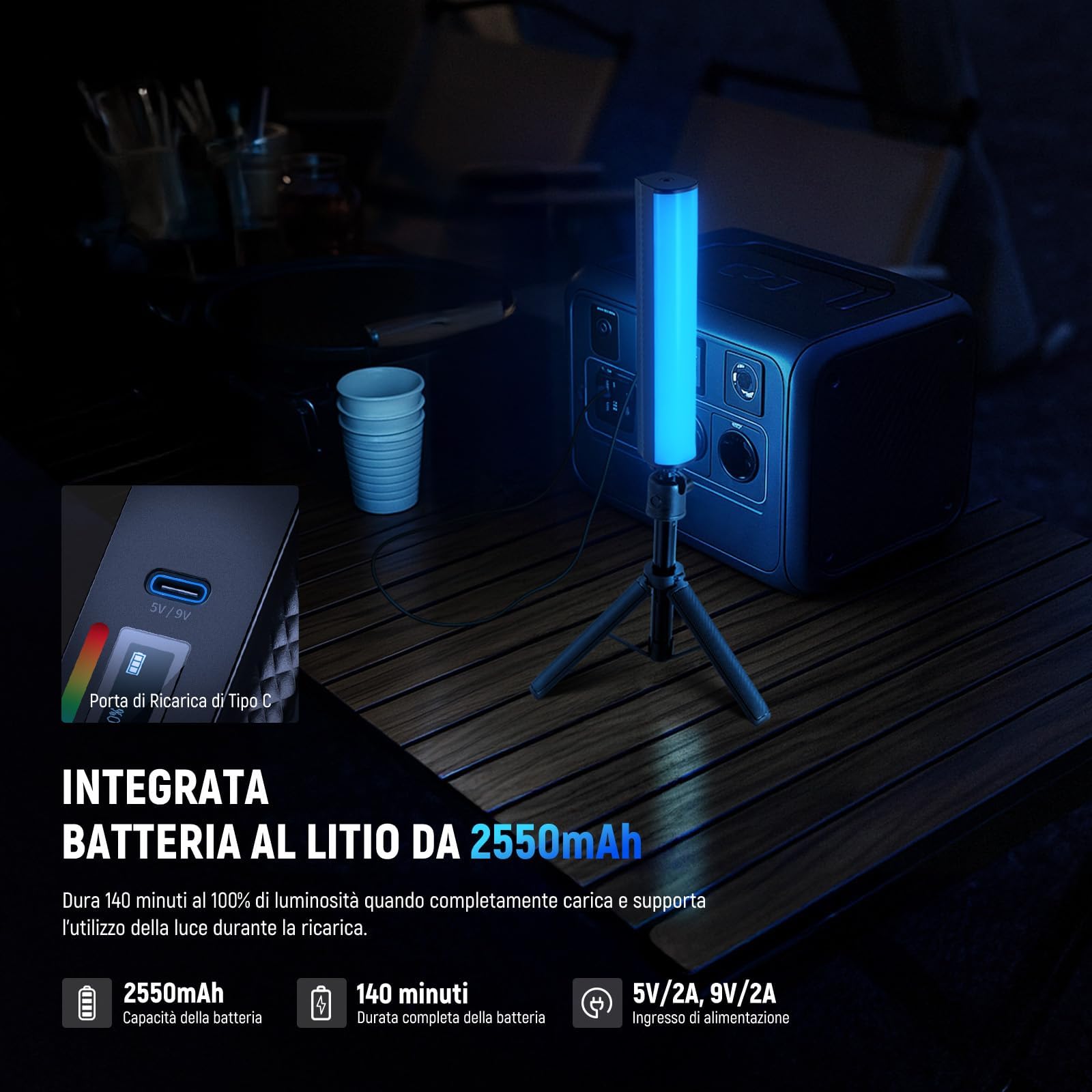 NEEWER Barra Luminosa RGB con Treppiede da Tavolo, Controllo APP, Stick Luce Magnetico per Foto Video, Luce Tubo LED a Colori Dimmerabile 2500K-8500K CRI95+ 17 Scene per Vlog, Batteria 2550mAh, TL21C