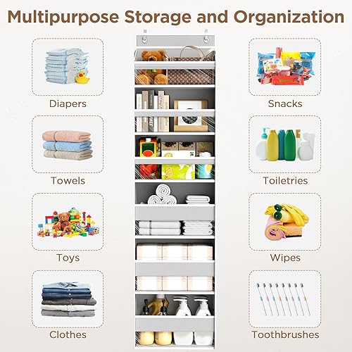Miniatura 9 de Organizador de puerta para colgar sobre la puerta, 6 estantes para colgar con 6 bolsillos de gran capacidad, estantes colgantes para armario, pared,