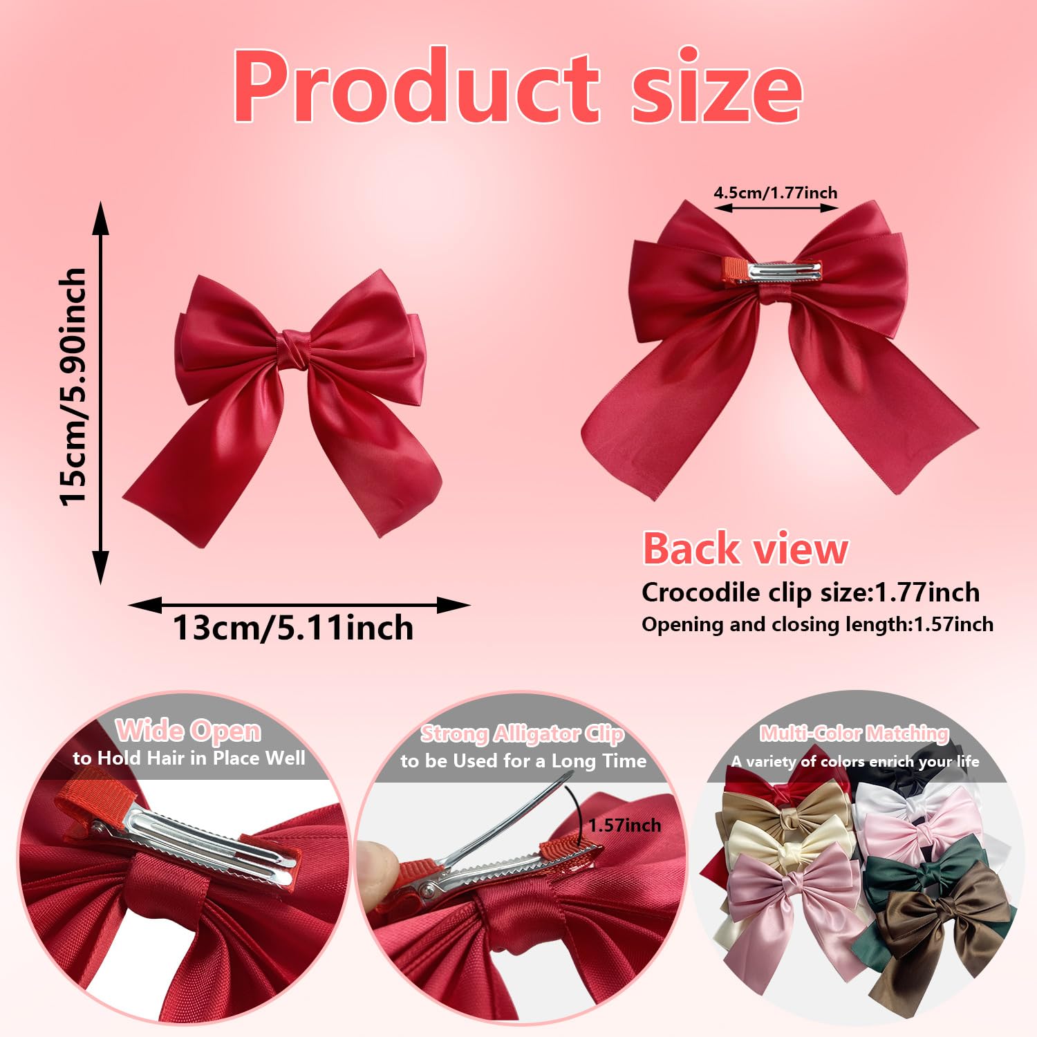 9-Piece Bow Hair Clip Hair Bows for Girls Solid Satin Ribbon Hair bows | Durable Grosgrain Ribbon, Non-Slip Alligator Clips, Party, School, Birthday Gift for Toddler & Little Girls