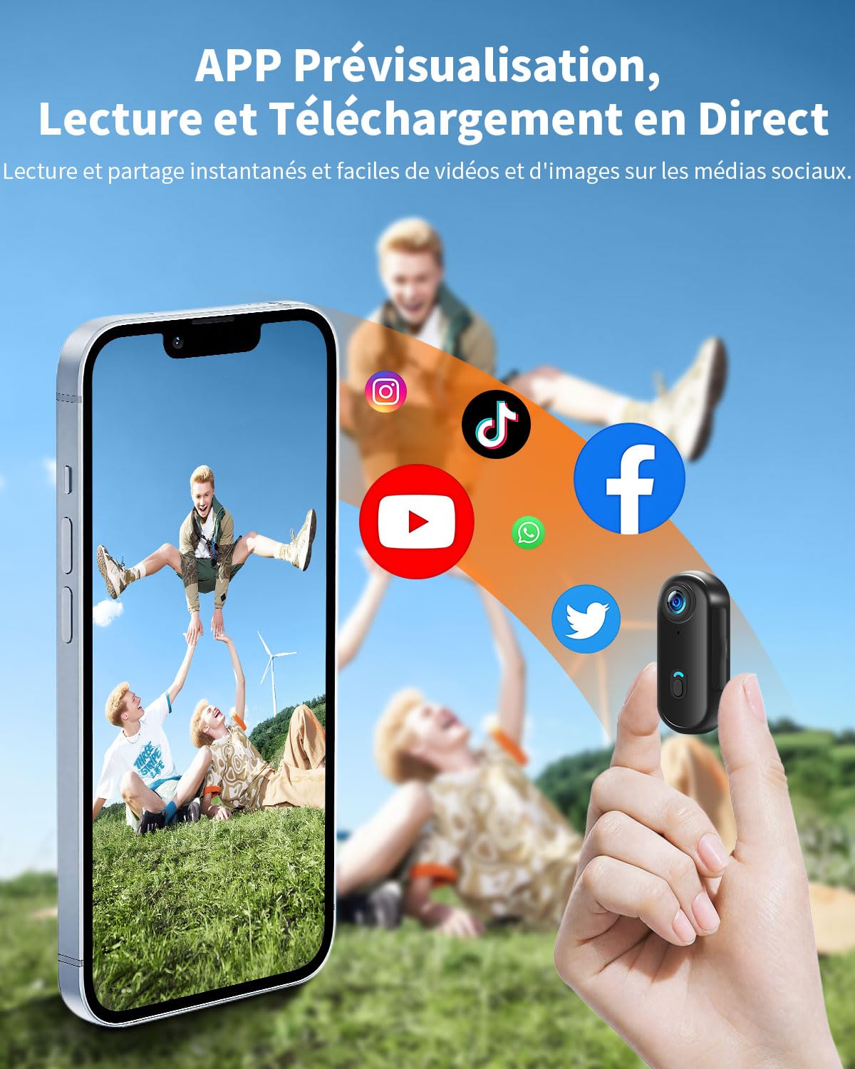 UYIKOO Caméra Sport WiFi, 64GB Mini Caméra d'action 1080P HD, 120° Caméra Vlog Camera Sportive IP68 Étanche à 30M Caméscope Vidéo Vélo, Camera Casque pour Vélo, Ski, Plongée, Animaux