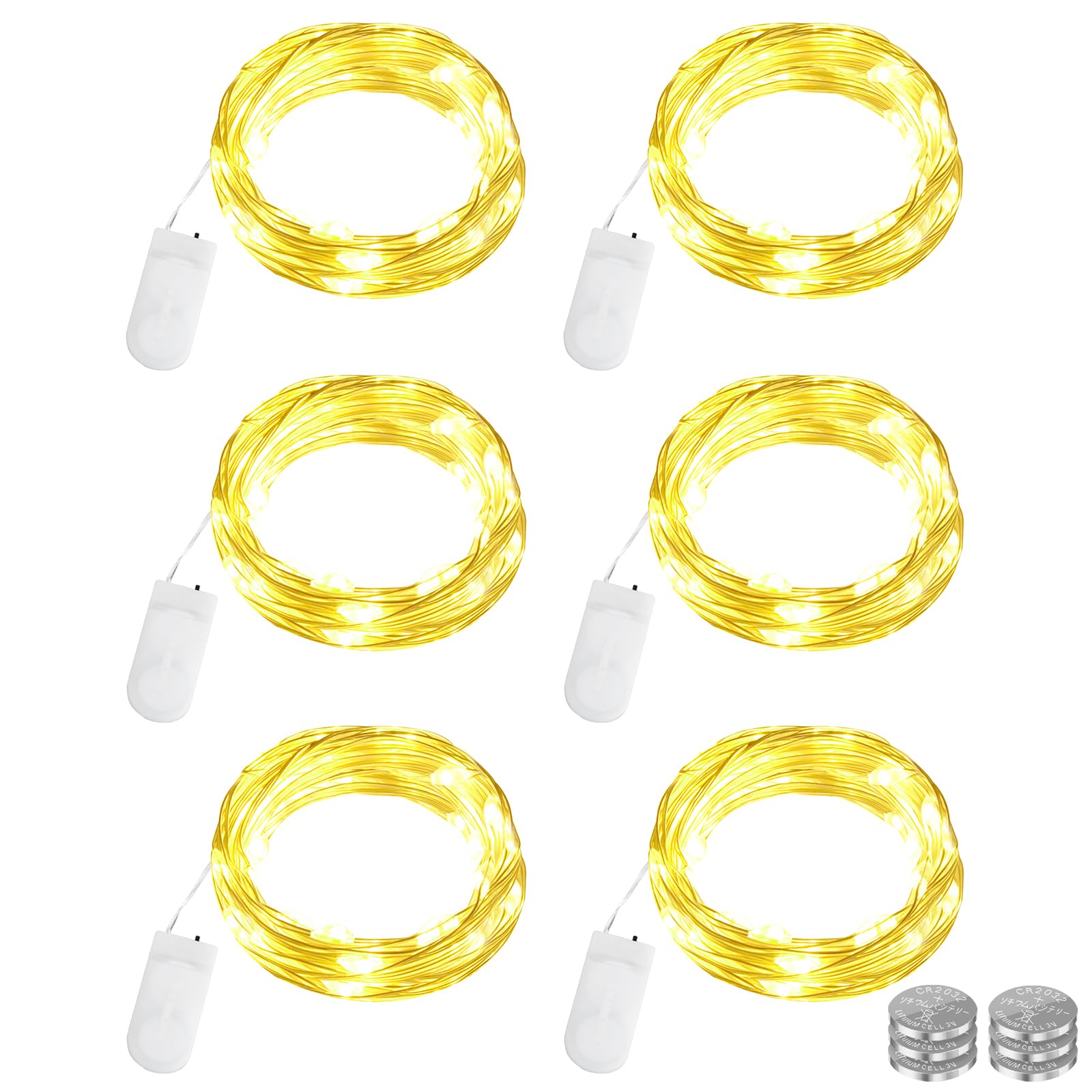 Dalugo [6 Pack] Warm Battery Fairy Lights, 2m 20 LED Warm White Battery Operated Lights, Copper Wire Bottle Light Indoor for Bedroom, Party, Wedding, Christmas