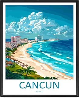 TGRNFHKPYY Canvas Art Poster Cancun Travel Poster Mexico Beach Ocean View Tropical Living Room and Bedroom Decoration 16x24inch