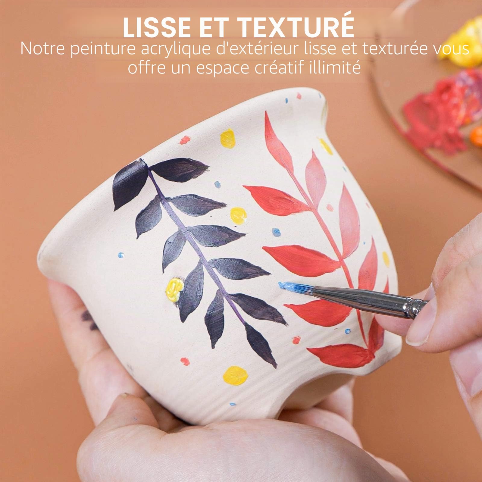 Nicpro Ensemble de peinture acrylique pour extérieur 32 couleurs en vrac avec pinceau et éponge, couteau, peinture non toxique pour plusieurs surfaces : roche, bois, tissu, cuir, travaux manuels