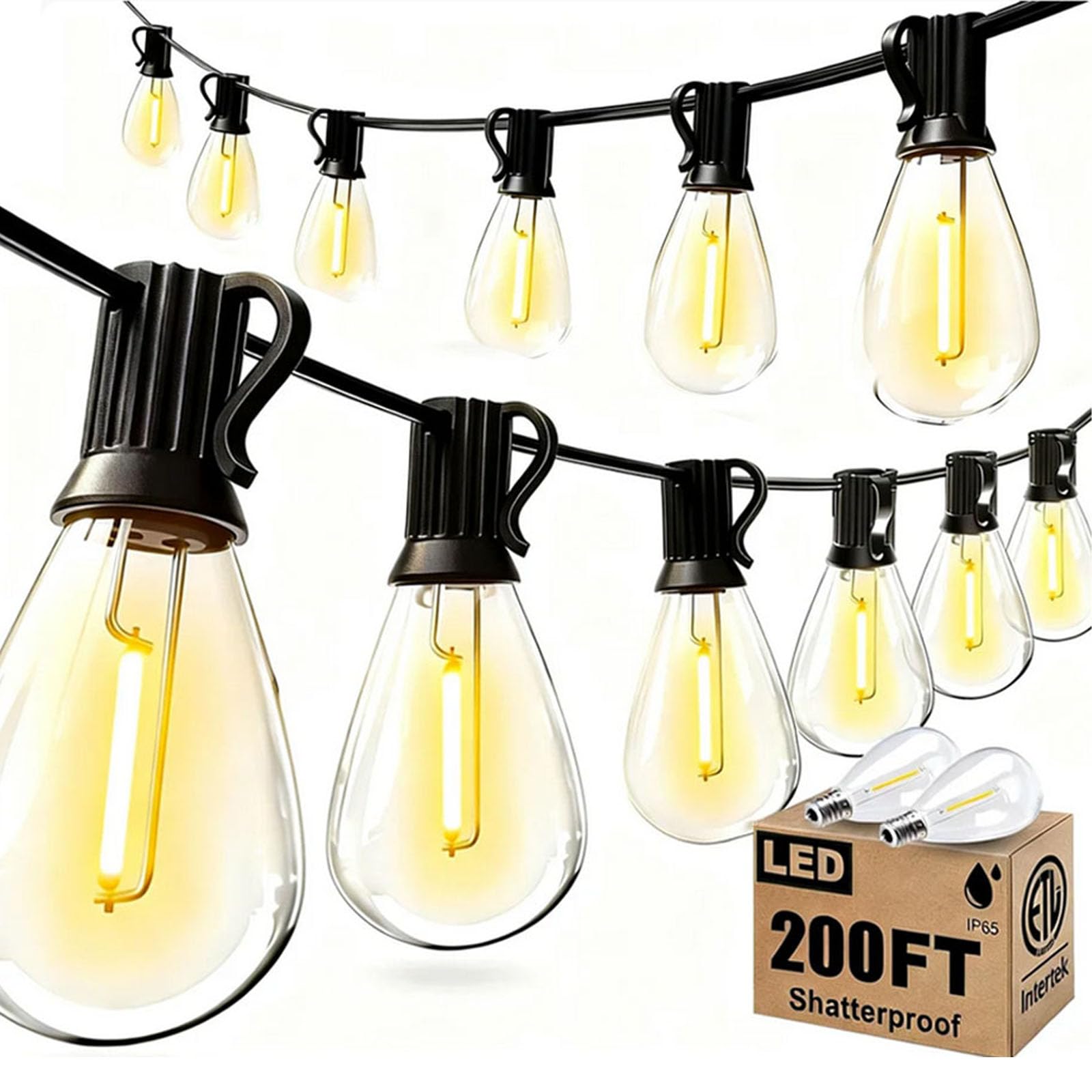 smareal 200FT Outdoor String Lights, LED Patio Lights with 62 Shatterproof S11 Edison Bulbs, Ultra Long Waterproof Hanging Lights for Backyard Deck Porch Party Decor Commercial Use 2700K