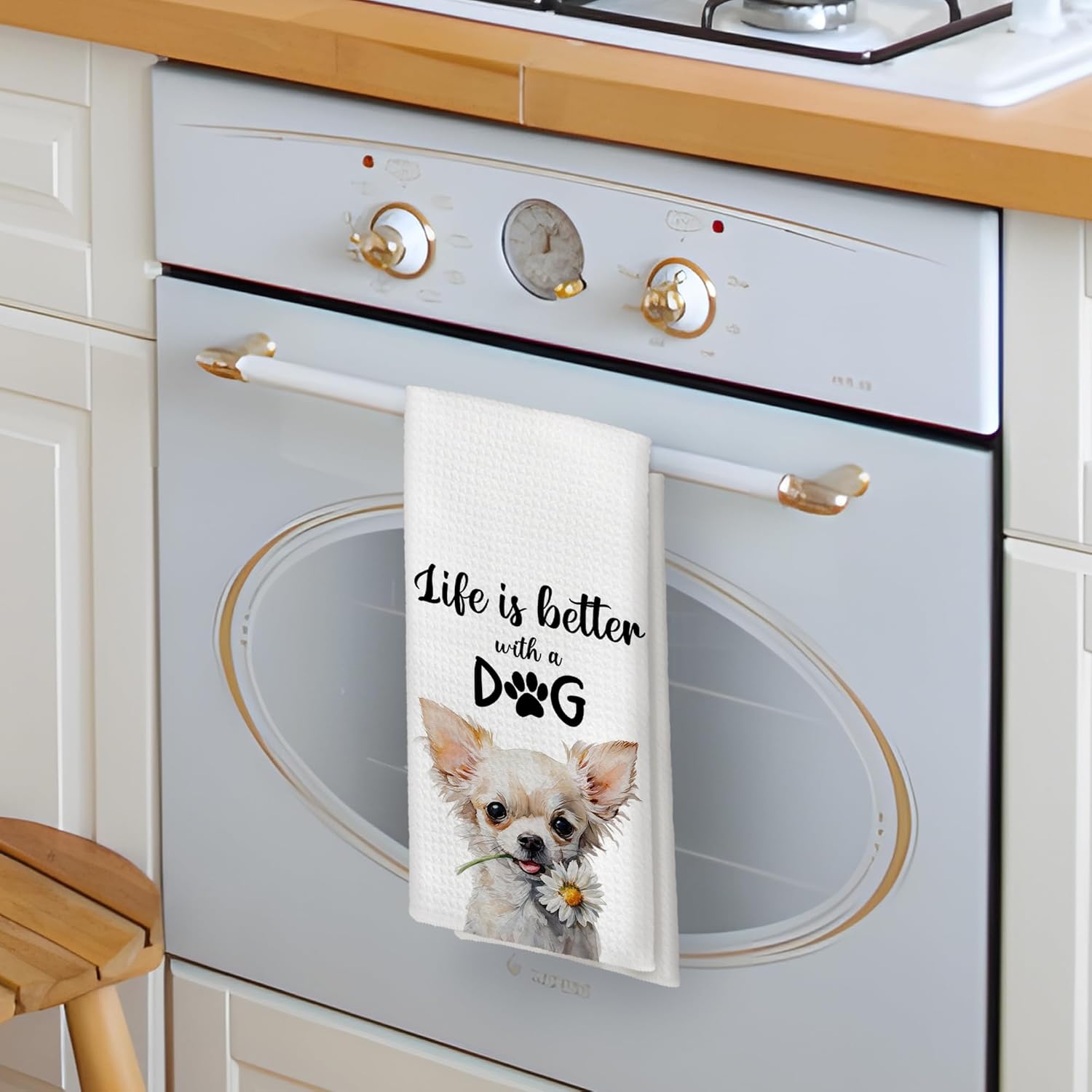 Chihuahua Dog Kitchen Towels, Chihuahua Gifts for Women Dogs Mom Lovers, Funny Life is Better with a Dog Decorative Hand Tea Dish Towel for Bathroom Kitchen Decor, 16x24 Inch - Image 3