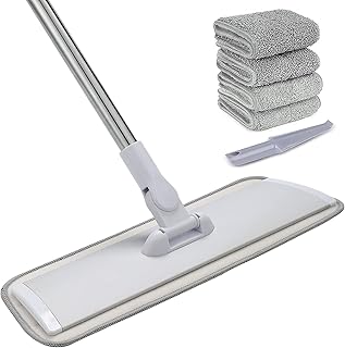 Conliwell 18" Microfiber Mop with Stainless Steel Handle, Dust Mops for Hardwood, Tile,Floor Cleaning, 4 Microfiber Mop Pa...