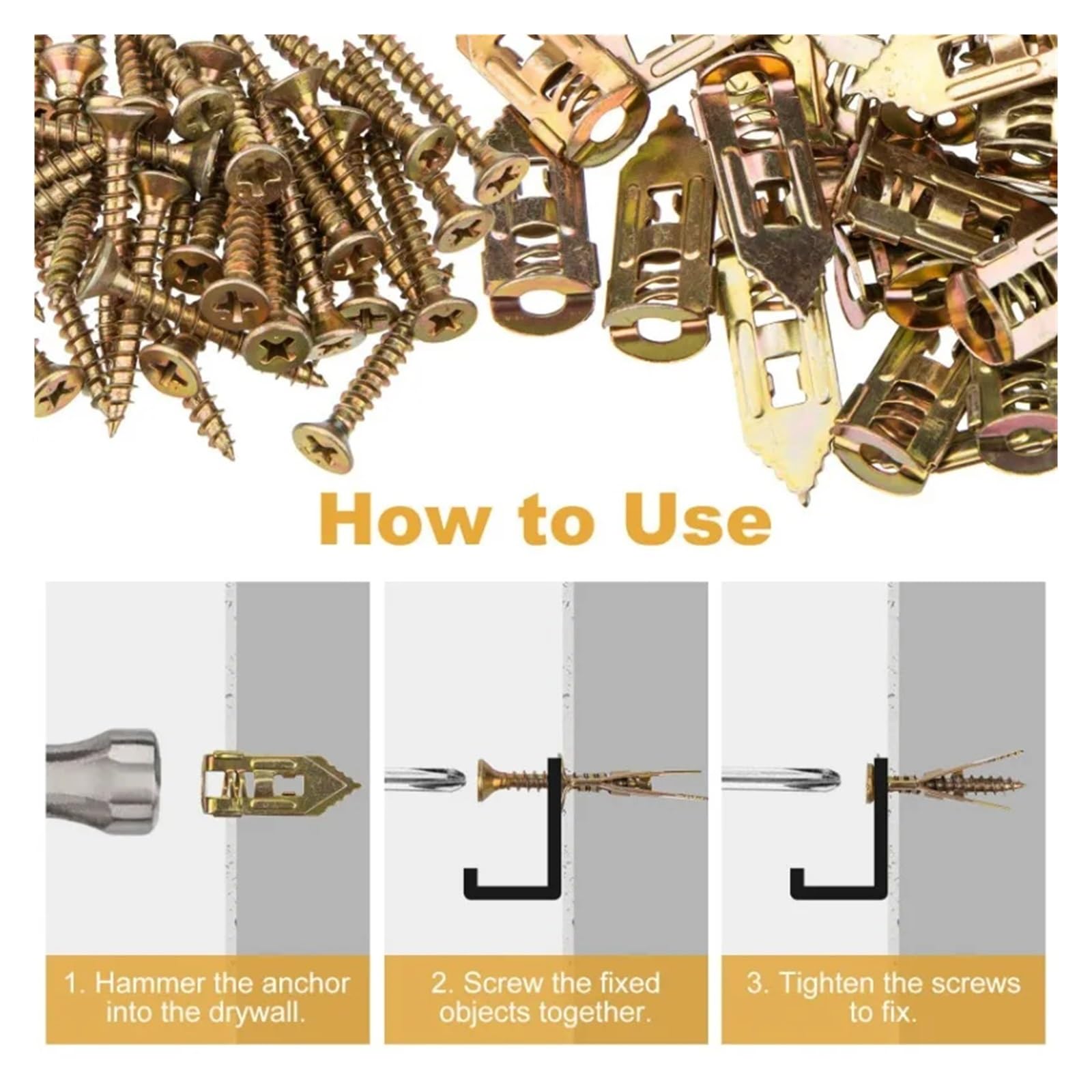 10/200 Stück selbstbohrende Trockenbauanker, selbstbohrend mit Schrauben-Metall-Kits, kein Bohren for die sichere Wandmontage zu Hause(10PCS)