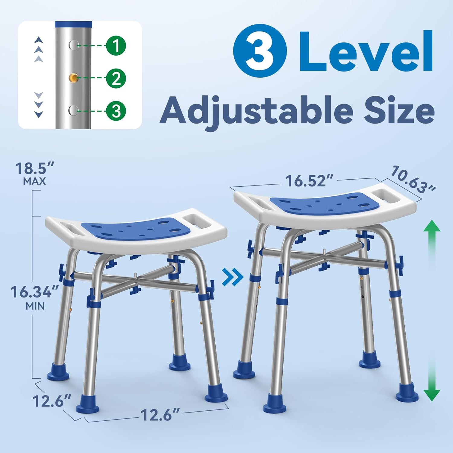 Loyoda FSA/HSA Eligible Heavy Duty Shower Chair for Inside Shower, 500lb Weight Capacity, Height-Adjustable Shower Bench with Padded Seat, Shower Stool Suitable for Elderly and Disabled