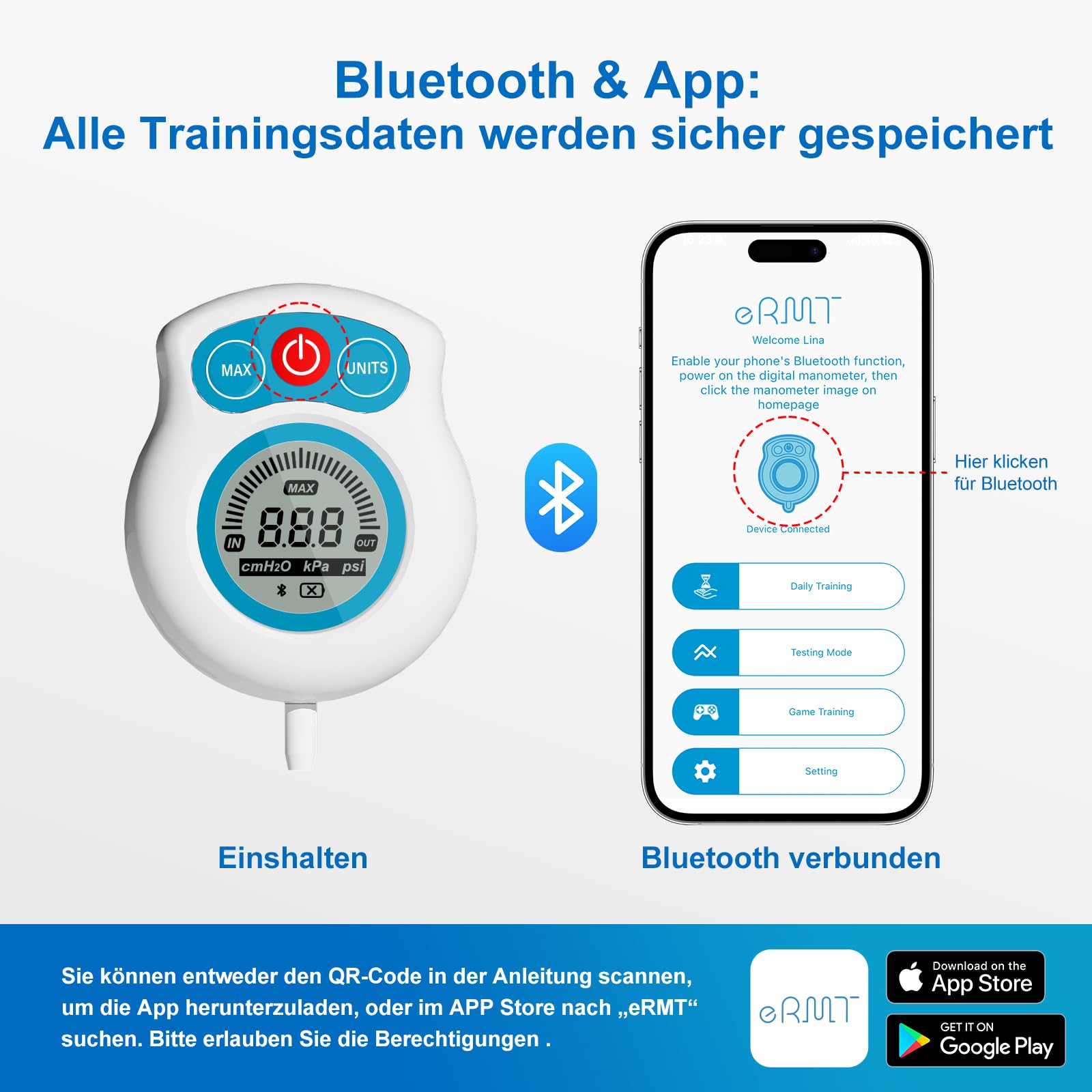 Lungentrainer mit App, MEP & MIP, Spielerisch Training, 6 Widerstandsstufen | Reiseetui, Nasencli, Aufzeichnung mit Datum, 3 motivierende App-Spiele, MIP/MEP-Tracking, Testmundstück, Lunge Trainingsgerät