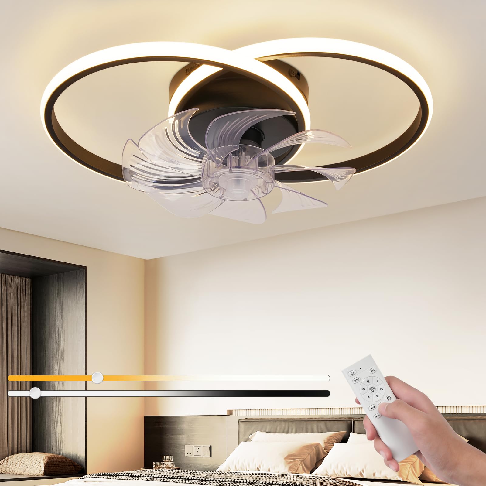 Homefire LED Deckenventilator Mit Beleuchtung - Leise Deckenlampe Ventilator mit Fernbedienung Dimmbar Modern Deckenleuchte 6-Gang Timer Schlafzimmer Deckenventilatoren für Küche Esszimmer