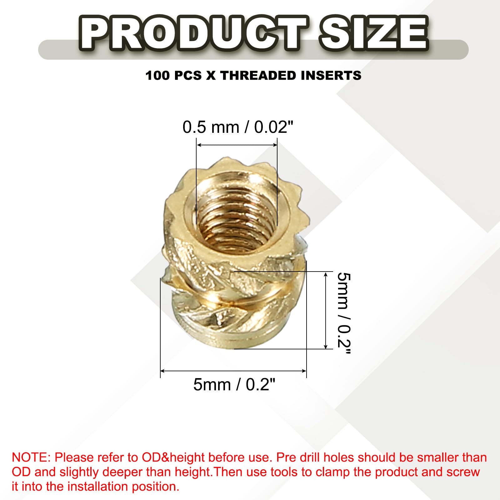 PATIKIL M3 Threaded Inserts M3x5x5mm - Image 2