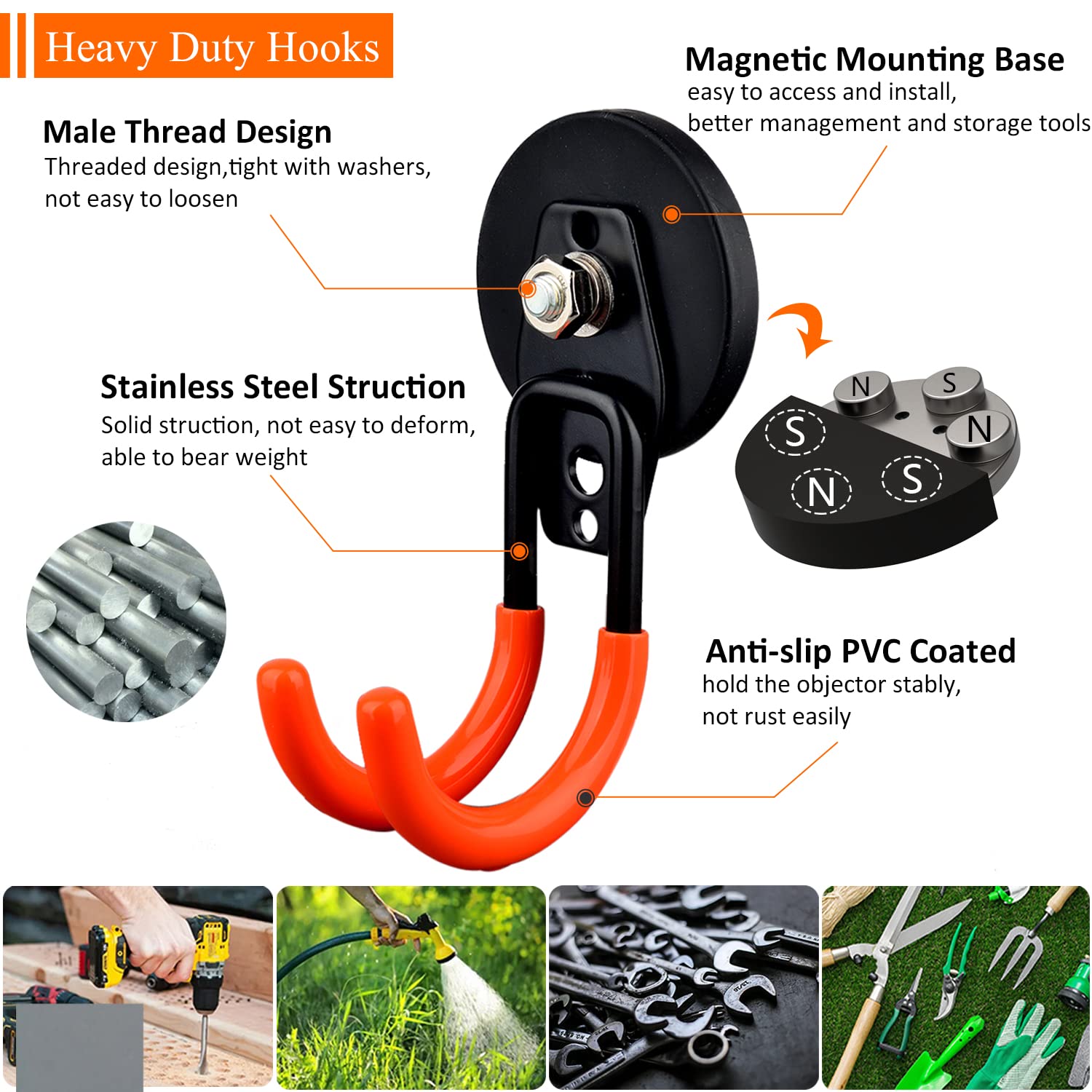 MUTUACTOR 2packs Magnetic Hooks Heavy Duty,Strong Magnet Garage Hook - View #3