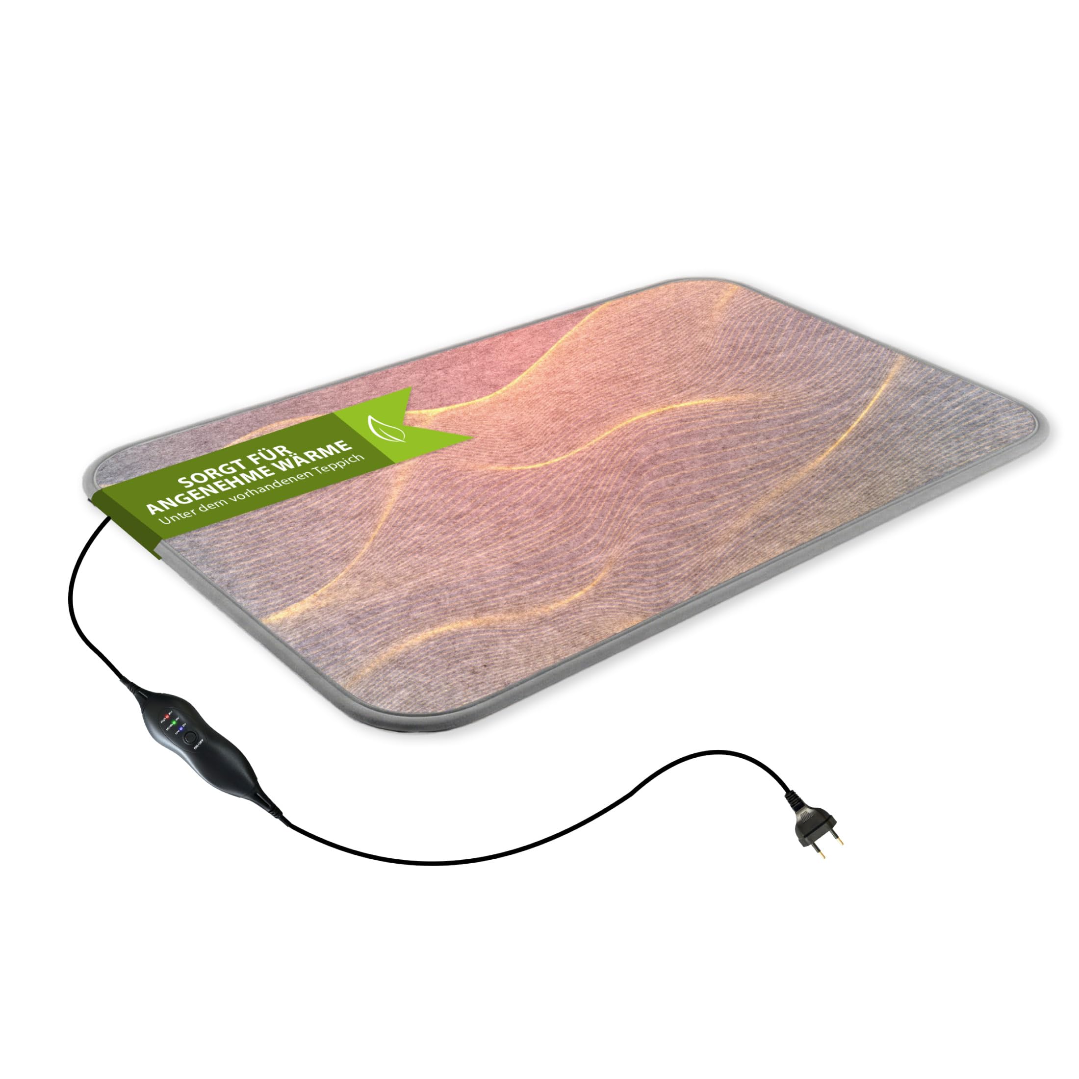 Mi-Heat Beheizbare Teppich-Unterlage 180 x 280 cm – großflächige Fußwärme | Unter Teppich Heizung Heizteppich Fußmatte Wärmeteppich bis 30°C - 3 Heizstufen und Timer
