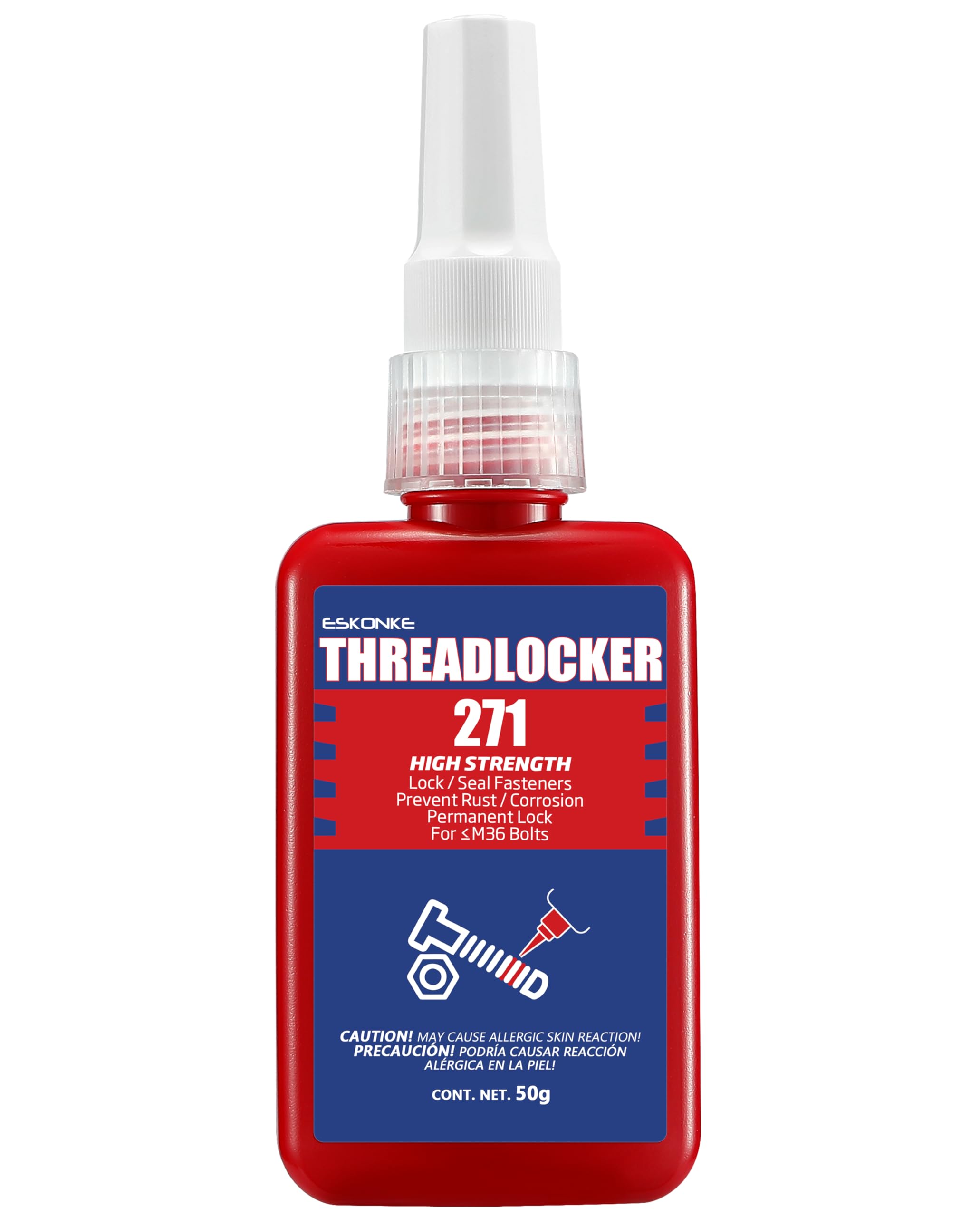 ESKONKE Thread Locker Red 271 - Permanent Threadlocker Metal Glue for Nuts, Bolts, Fasteners High Strength Screw Compound to Prevent Loosening & Corrosion 1.69 Oz/50 ml