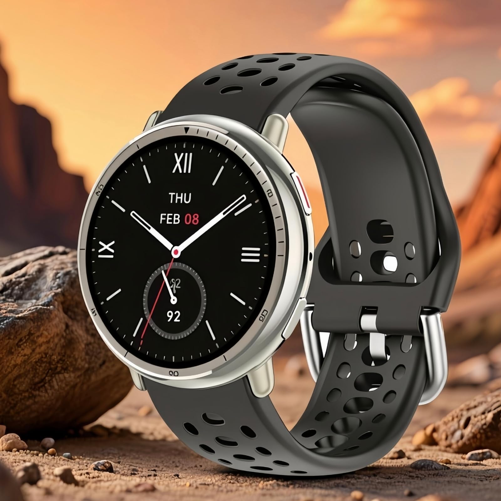 Bracelet de montre de 20 mm pour Amazfit Active 2, bracelet de montre de sport à dégagement rapide en silicone compatible avec Amazfit Active 2/Active (lot de 3, noir/gris sidéral/vert