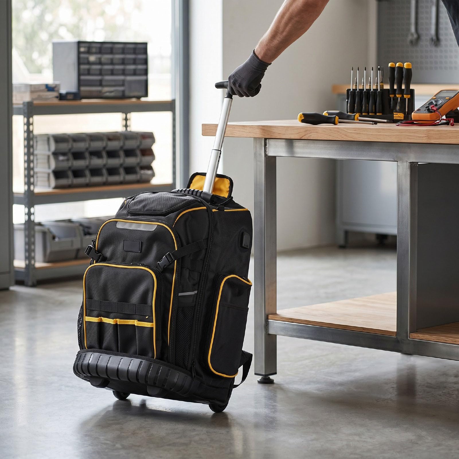 banapoy Sac à Dos à Outils à Roulettes, Sac à Outils Robuste sur Roulettes avec Base Moulée Rigide, Organisateurs de Sacs à pour la Construction D'électriciens, Mécaniciens