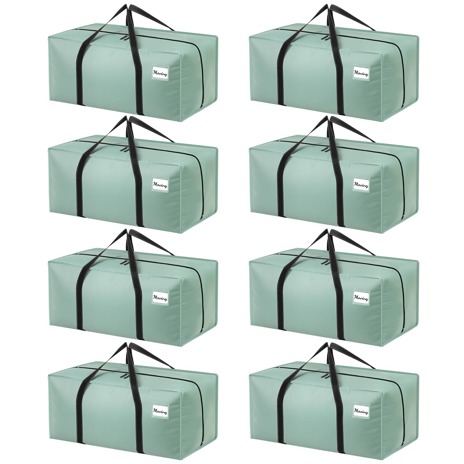 Dntorx 8 Pack 90L Moving Bags, Heavy Duty Moving Totes, Waterproof Storage Bag with Zips for Clothes Storage Moving Travelling Camping（Green）