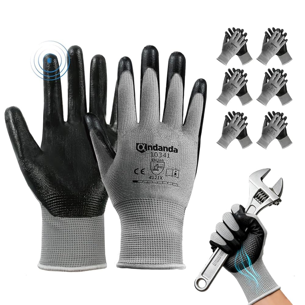 ANDANDA Arbeitshandschuhe, Arbeitshandschuhe Herren mit Nitril Beschichtung für Montagearbeit，Mechaniker, Gartenarbeit und Bauarbeiten,Gr. M/L/XL, 6/12/24 Paar