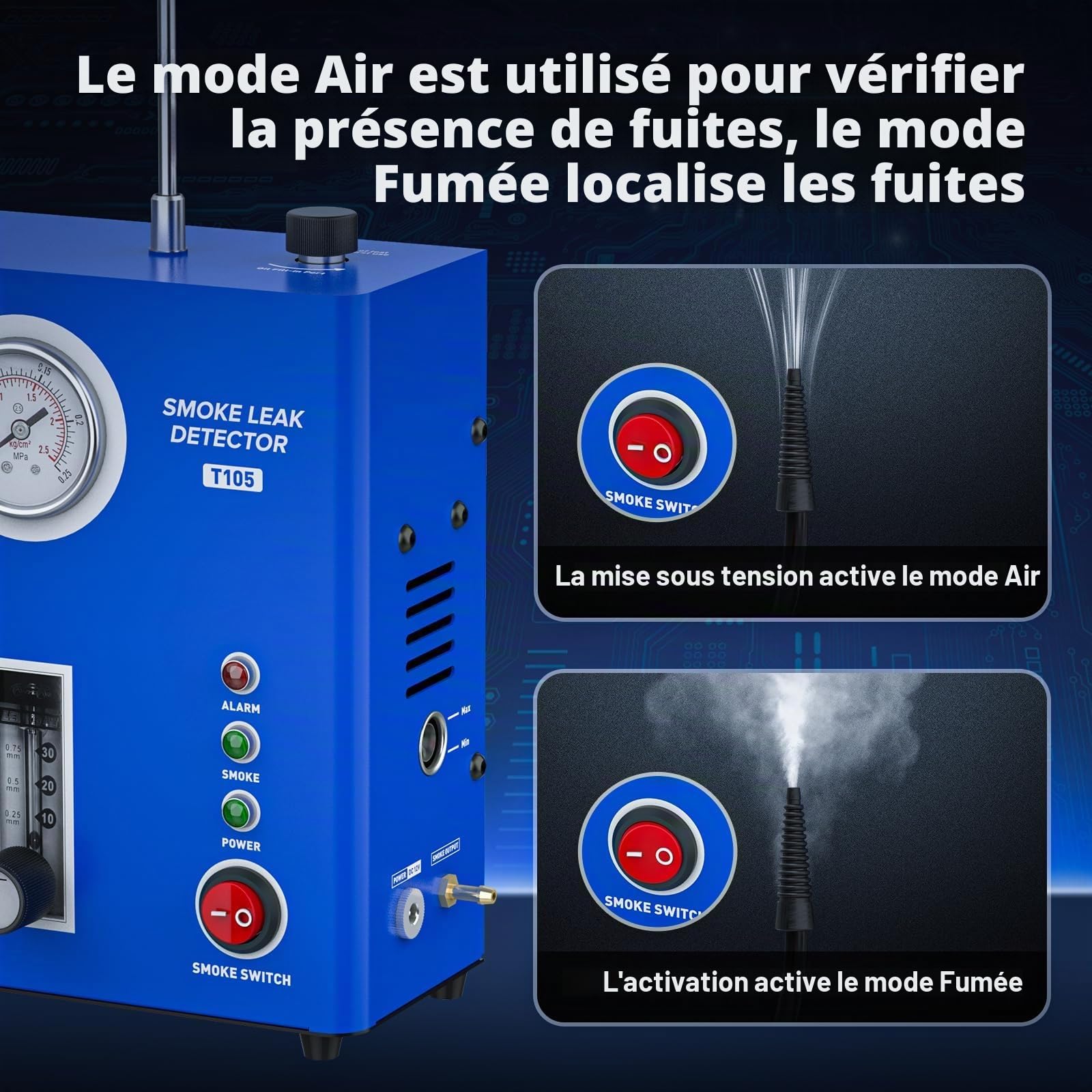 PLAYOCCAR Machine à Fumée Dépistage Fuites Auto, EVAP avec Pompe Air Intégrée & Manomètre, 12V pour Tuyauteries, Fuites Carburant & Vide, Toutes Voitures.