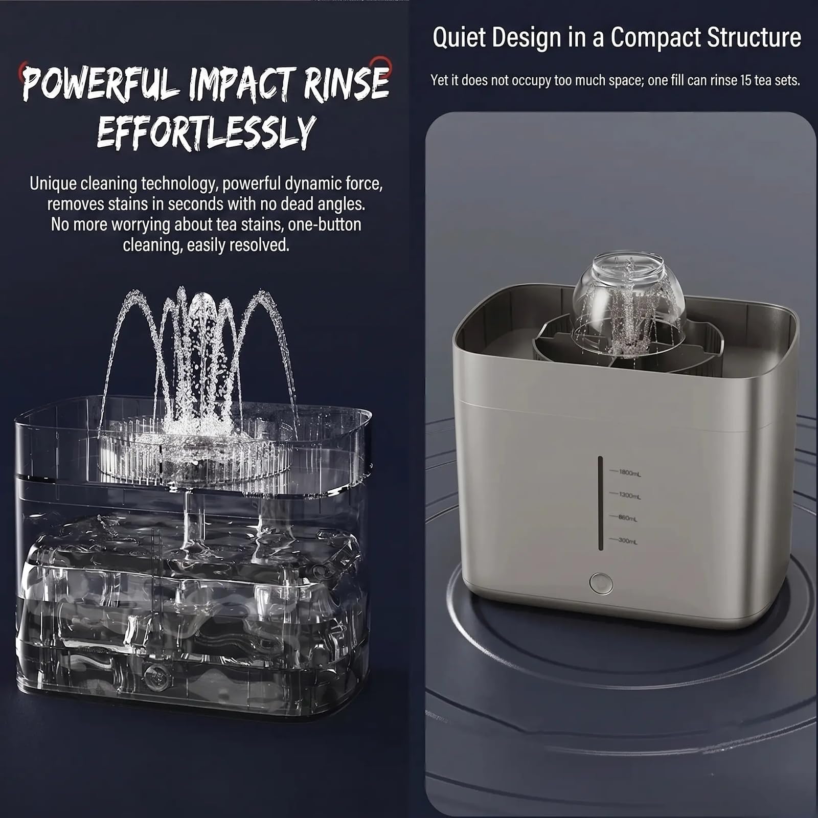 Lavavasos eléctrico portátil, dispositivo de lavado con depósito de agua de 1800 ml, Tazas De 3-10 Cm De Diámetro, ideal para la limpieza de vasos en hogares, bares, cafeterías y oficinas.