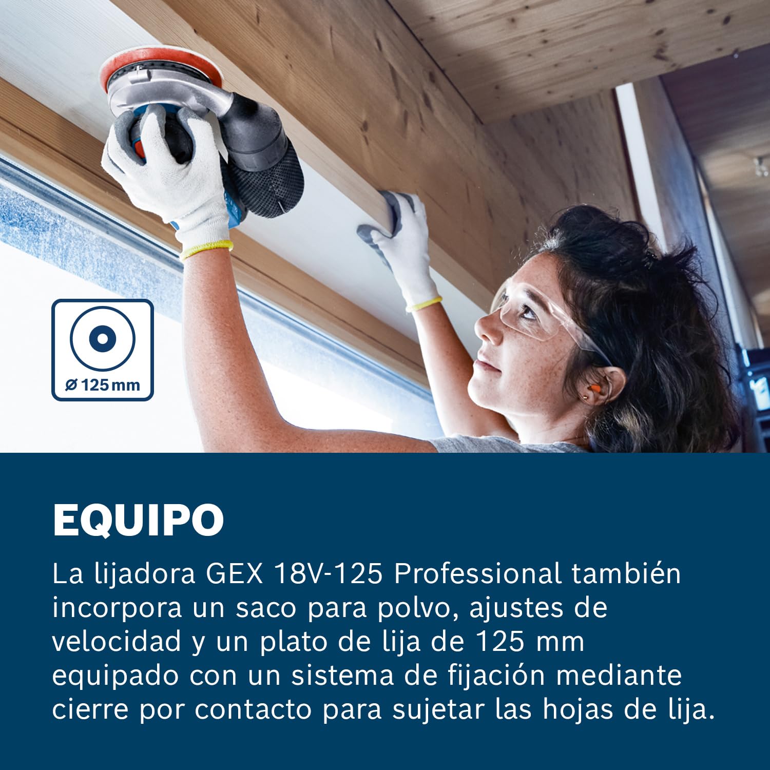 Bosch Professional 18V System lijadora excéntrica a batería GEX 18V-125 (incl. plato lijador [125 mm], 1 hoja de lija, bolsa para polvo, sin batería/cargador)