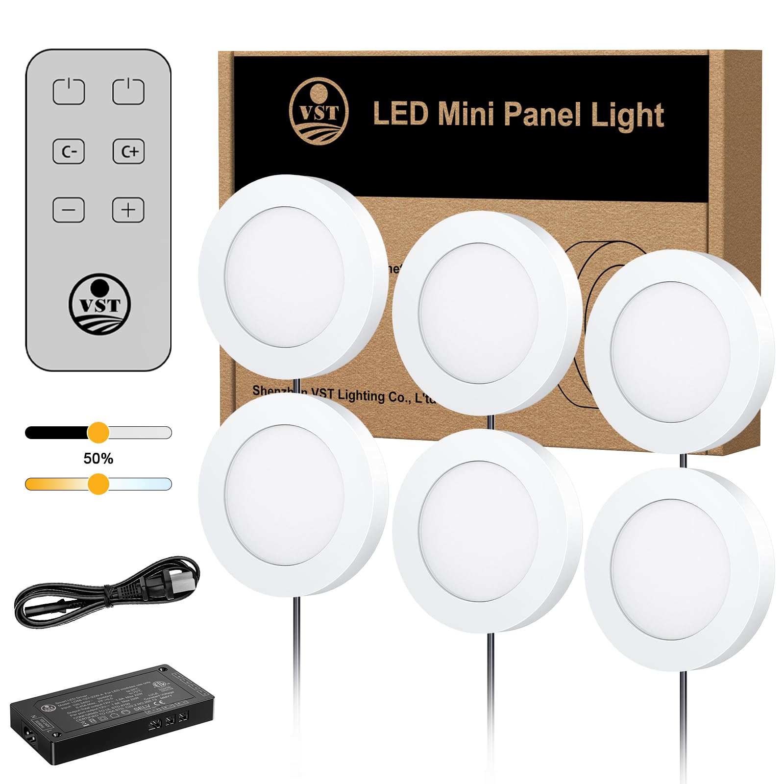 VST Under Cabinet Lights CCT 3000K-6500K, LED Puck Light Color Temperature and Brightness Adjustable with Touch Remote Dimmer and ETL-Listed Led