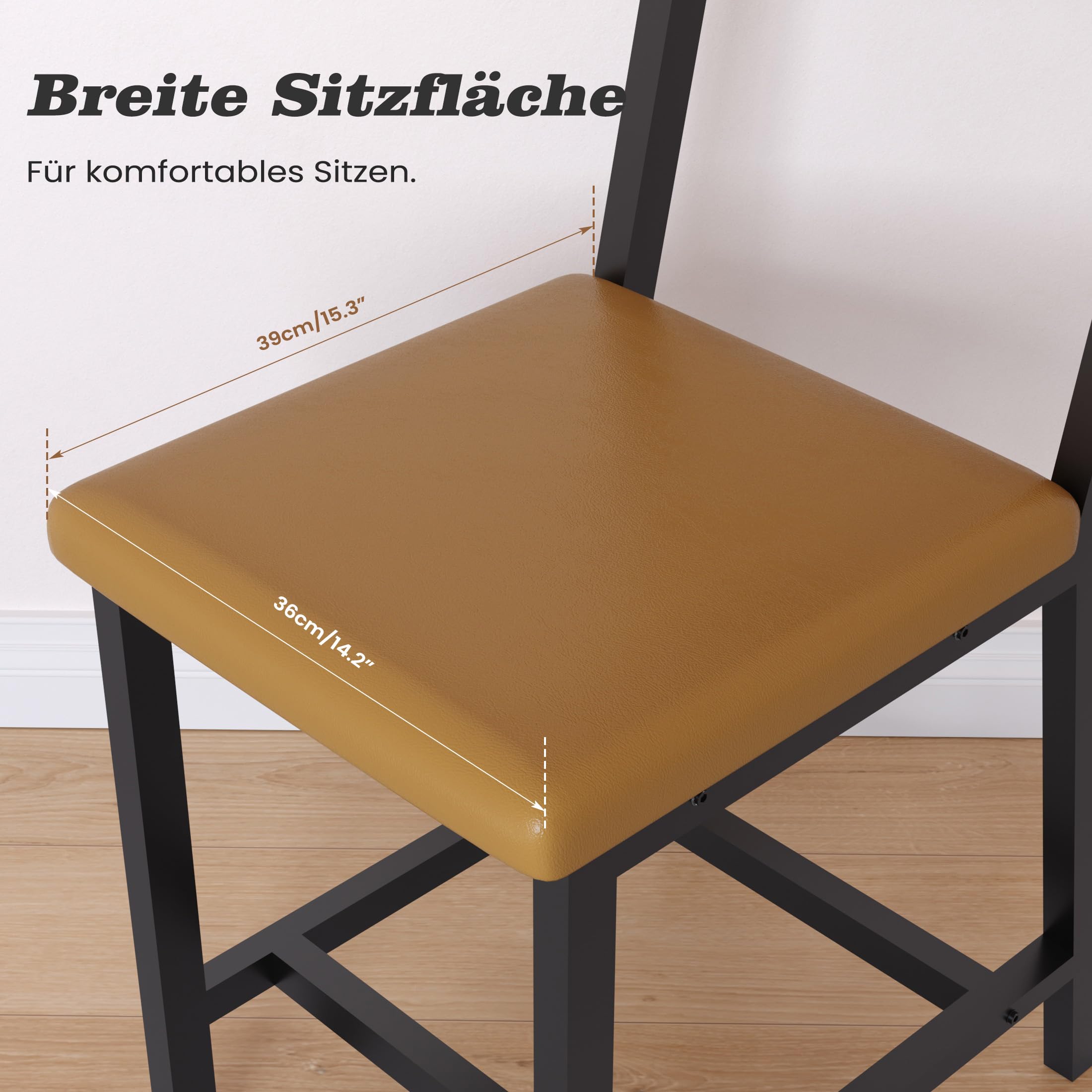 YOUDENOVA Esszimmerstühle 4er Set, Stabiles Metallgestell, Bequeme Küchenstühle mit Rückenlehne, Geeignet für Wohnzimmer, Esszimmer, Vintage-Braun, mit Polsterung, bis 150 kg Belastbar