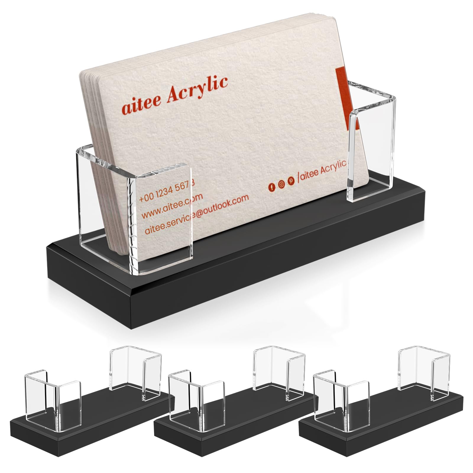 AITEE 4 Pack Business Card Holder: Transparent Acrylic Business Card Holder Display for Desk Tidy Office Accessories Fits 50-60 Business Cards