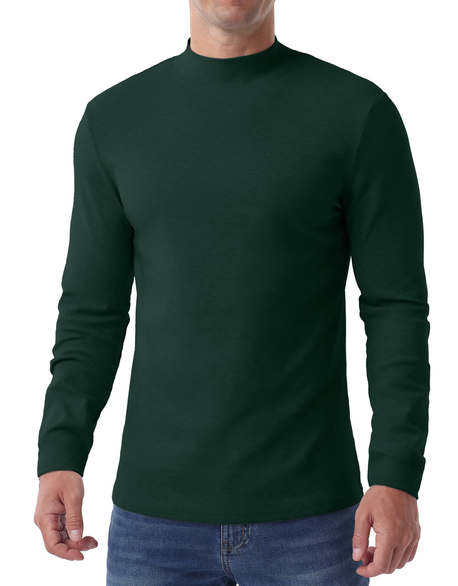 Hisir Camiseta interior térmica para hombre, cuello medio, manga larga, algodón, camiseta de manga larga para invierno