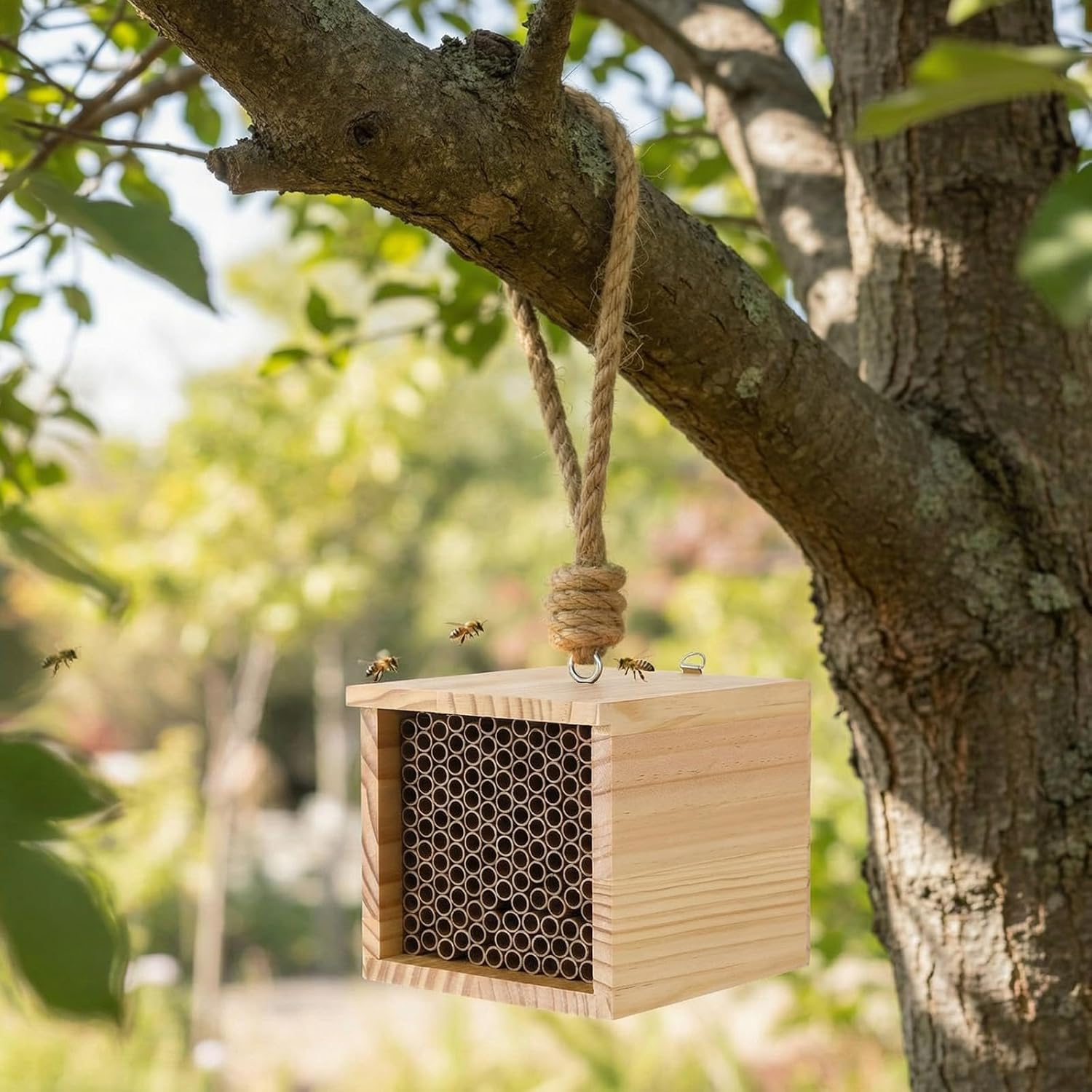 2 pcs Mason Bee House and 294 pcs Mason Bee Tubes 6 Inches Outdoor Beekeeper Cardboard Tubes Replacement Nesting Refill for Outdoors Garden Wooden Insect Hotel