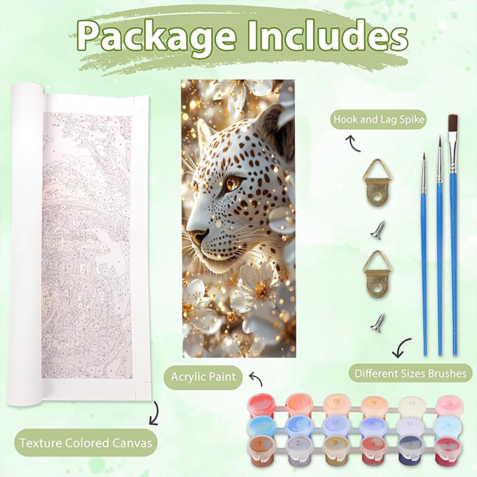 Malen Nach Zahlen 50x150cm Leinwand Weiße Blumen Malen Nach Zahlen Erwachsene mit Ohne Rahmen, DIY Kreativ Set für Erwachsene mit Pinseln und Acrylfarbe, Deko Leopard Landschaft Geschenk, P0M-875