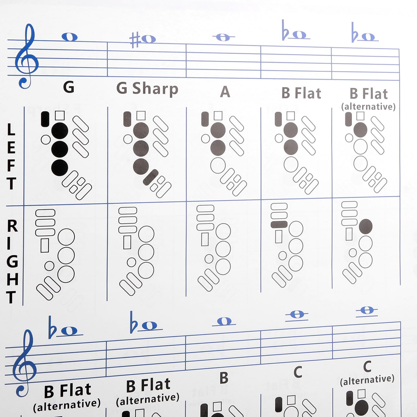 Tableau de Doigté de Saxophone, Guide de Base avec Diagrammes D'accords Universels, Papier Couché Portable, Stockage sur Tube de Papier Long