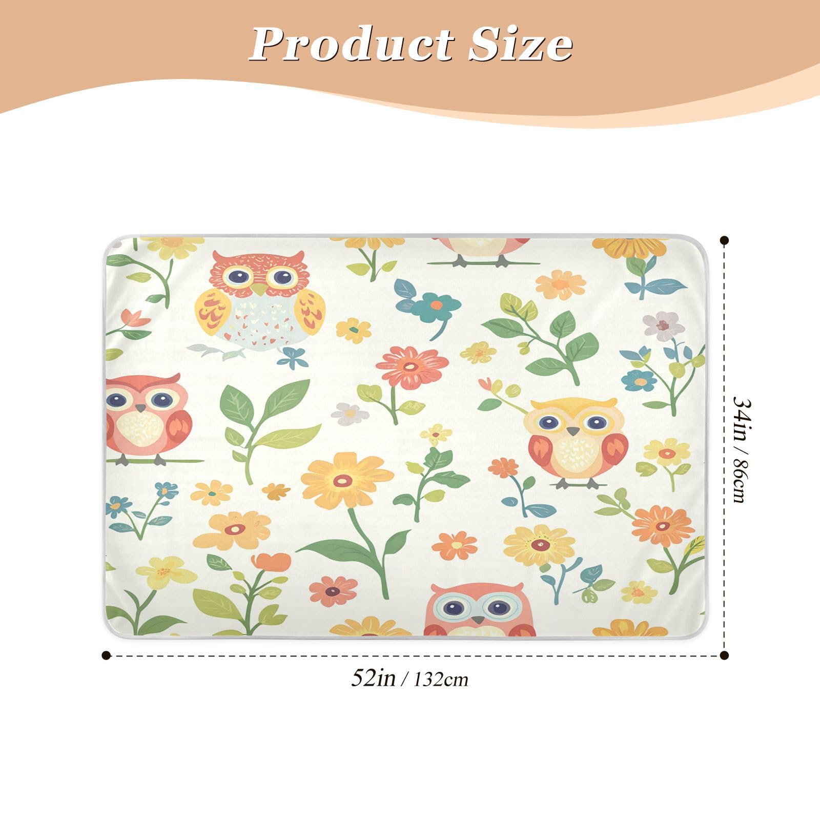 BOESI Doodle Owl and Flower Pattern Waterproof Pads for Bedwetting and Incontinence, Reusable Pads, Reusable Diaper Pads for Bed, Sofa, Travel