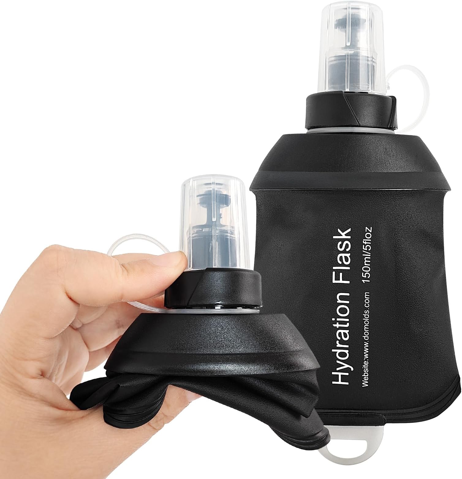 150ml Soft Flask, Soft Water Bottle for Hydration Packs, Running, Hiking, Cycling and Climbing - Black