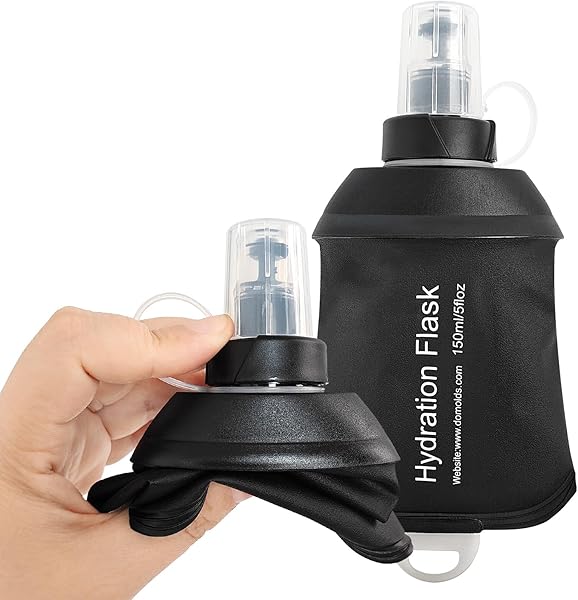 150ml Soft Flask, Soft Water Bottle for Hydration Packs, Running, Hiking, Cycling and Climbing - Black