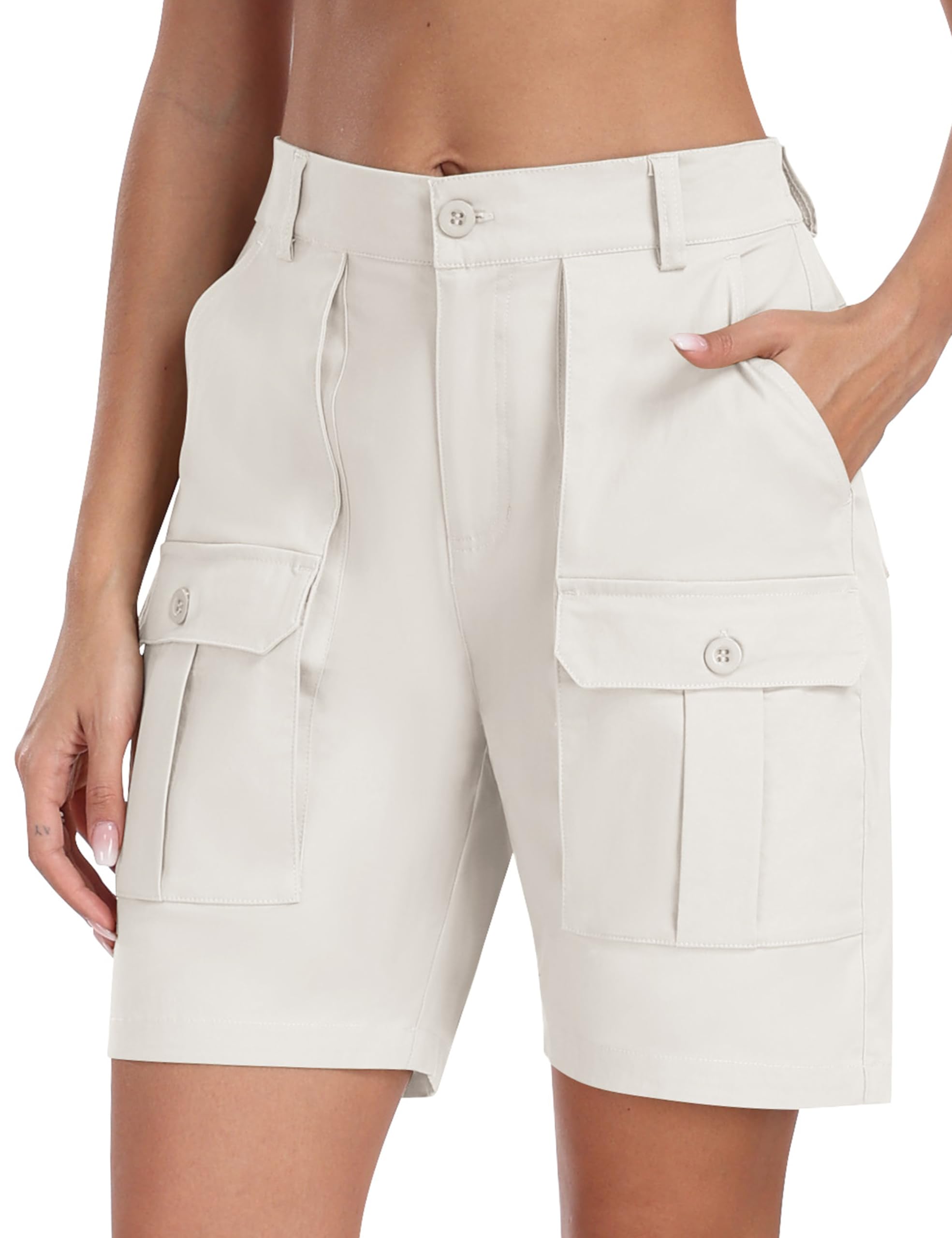 MoFiz Pantalones Cortos Cargo Mujer Algodón Bermudas Verano Shorts Hiking Pants con Bolsillos Shorts