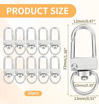 30 PCS Silver Lobster Claw Clasps, 360 Rotation Lanyard Snap Hooks - Sturdy Zinc Alloy Keychain Clips for Jewelry Making, Purse Connector & DIY Art Crafts