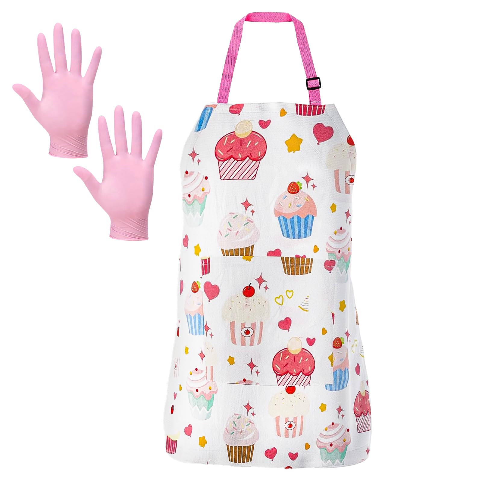 Delantal Niña Delantal Cocina Niña Delantal Infantil(con Bolsillos), Adecuado para Niños de 6 A 12 Años, con 1 par de Guantes Infantiles Rosas. Adecuado para Cocinar, Dibujar Y Pintar