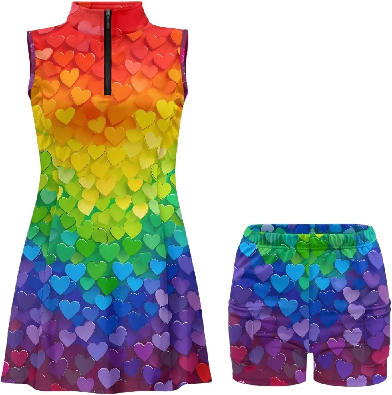 Womens Tennis Golf Dress with Built in Shorts 1/4 Zip Sleeveless Golf Athletic Dress Sport Wear 2 Piece Sets