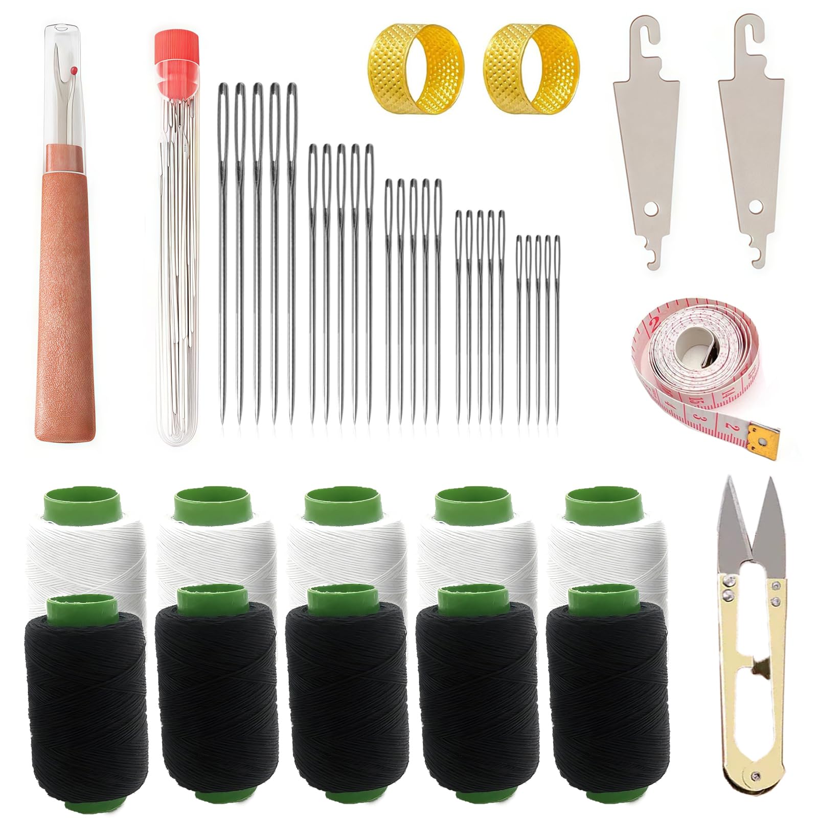 44PCS Sewing Tool Set with Box, Big Eye Steel Sewing Needles Kit, Stainless Steel Needles for Hand Sewing, Needle and Thread Kit for Sewing
