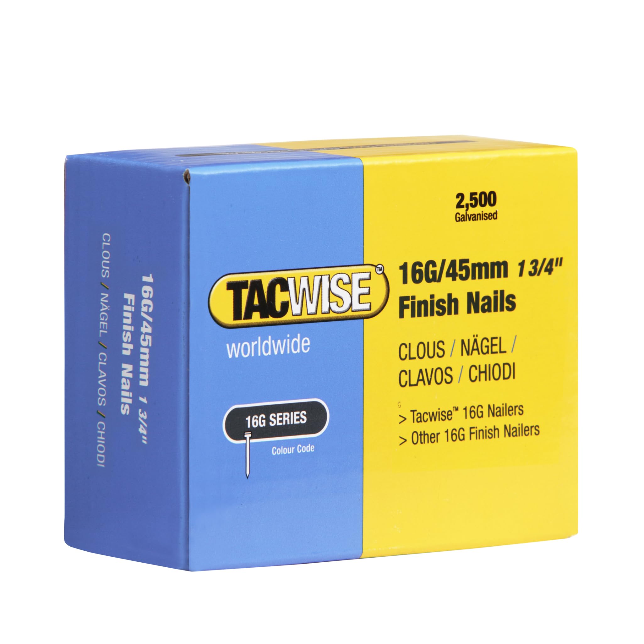 Tacwise 16 Gauge Finish Nails 45Mm (2500 Pack) In Chrome