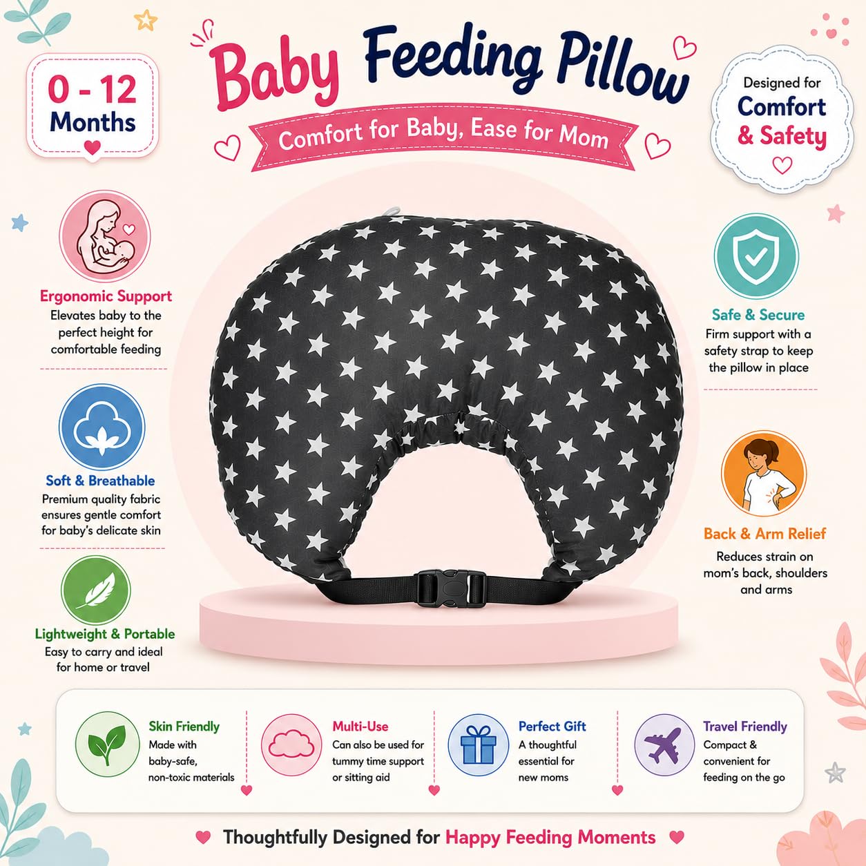 Baby Feeding Pillow - Breastfeeding & Bottle Support -3