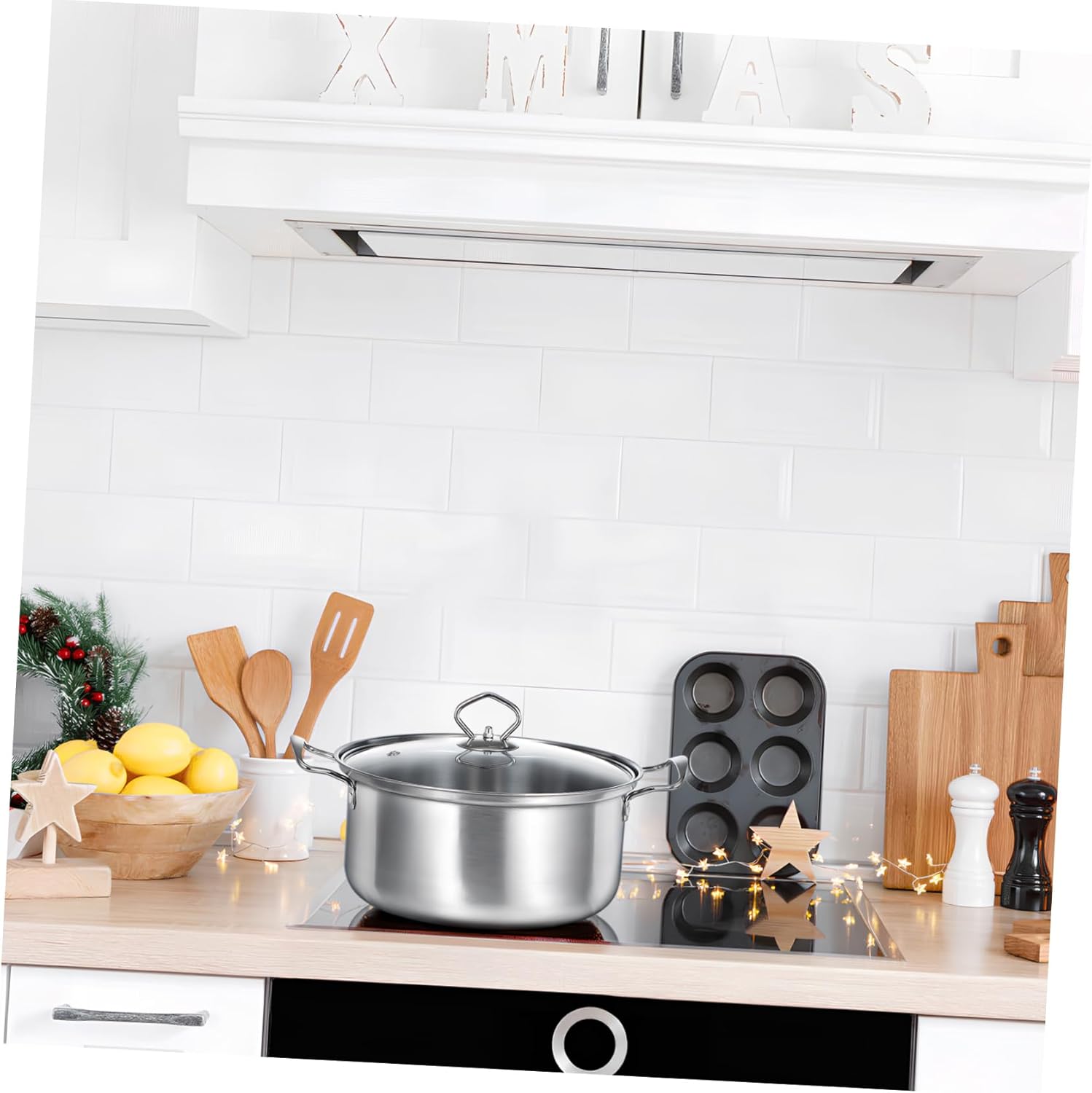 OUNONA 5 Sets Stainless Steel Induction Stockpot Set with Glass Lids Double Handles for Safe Carrying Non Slip Heat Resistant Cooking Pots for Soup Stew and Porridge in Kitchen Cookware