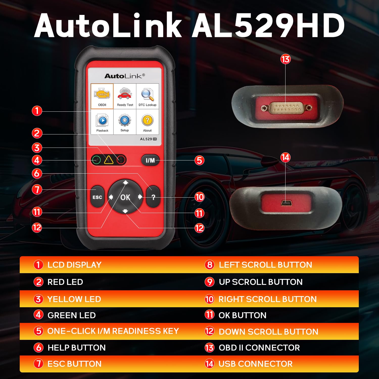 Autel AutoLink AL529HD, Vehicle Code Reader, Advanced AL529 OBD2 Code Scanner, AutoVIN Read Enhanced Codes for Ford/GM/Chrysler, Freeze Frame Data, Code Reader for Cars and Trucks