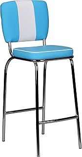 Wohnling Taburete de Bar American Diner años 50, Estilo Retro, Asiento Acolchado con Respaldo y reposapiés, Altura de 76 cm, Color Azul y Blanco