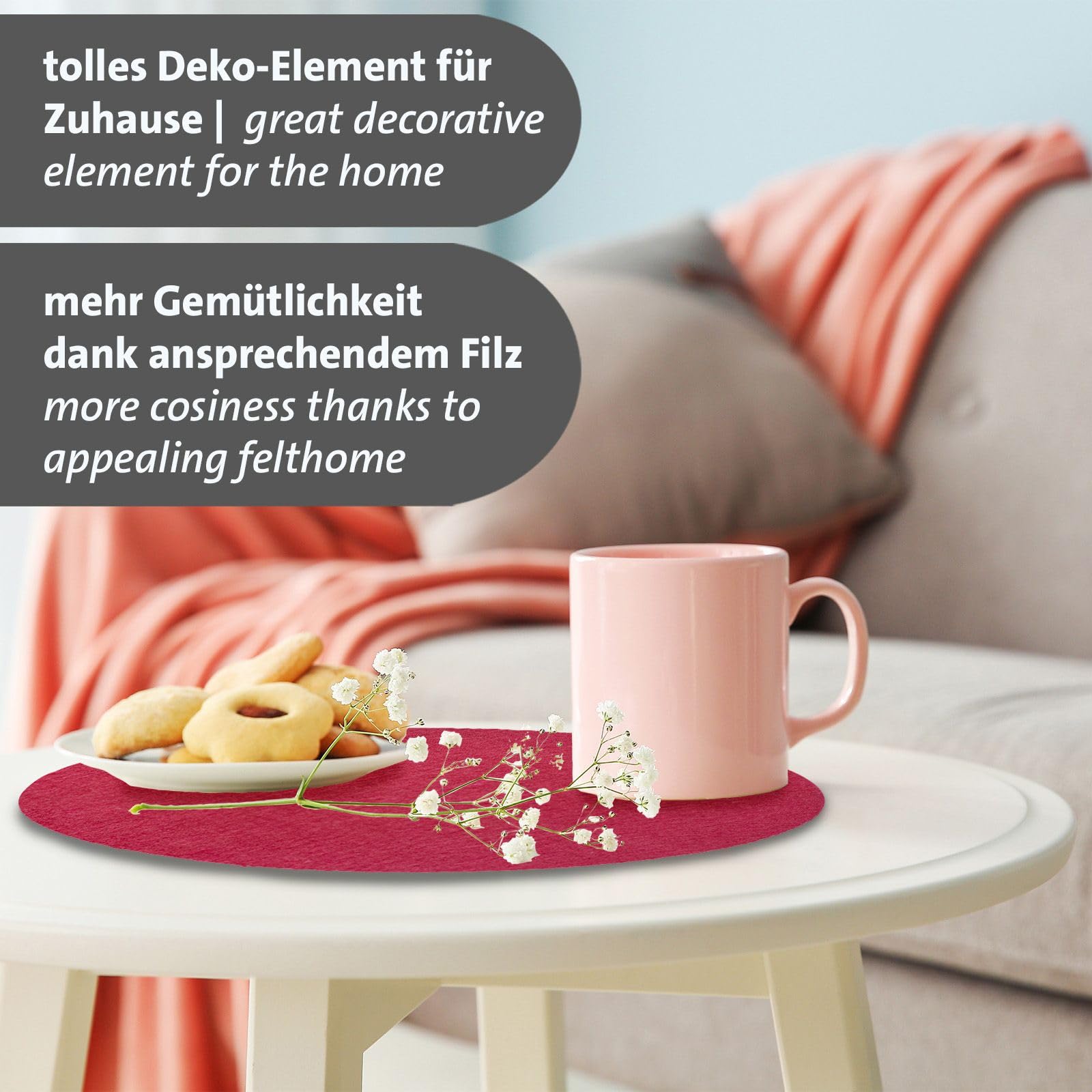 Westmark Podkładki Cozy – zestaw 4 okrągłych podkładek, eleganckie podkładki na stół w domu lub w restauracji – poliester, Ø 35 cm, czerwony