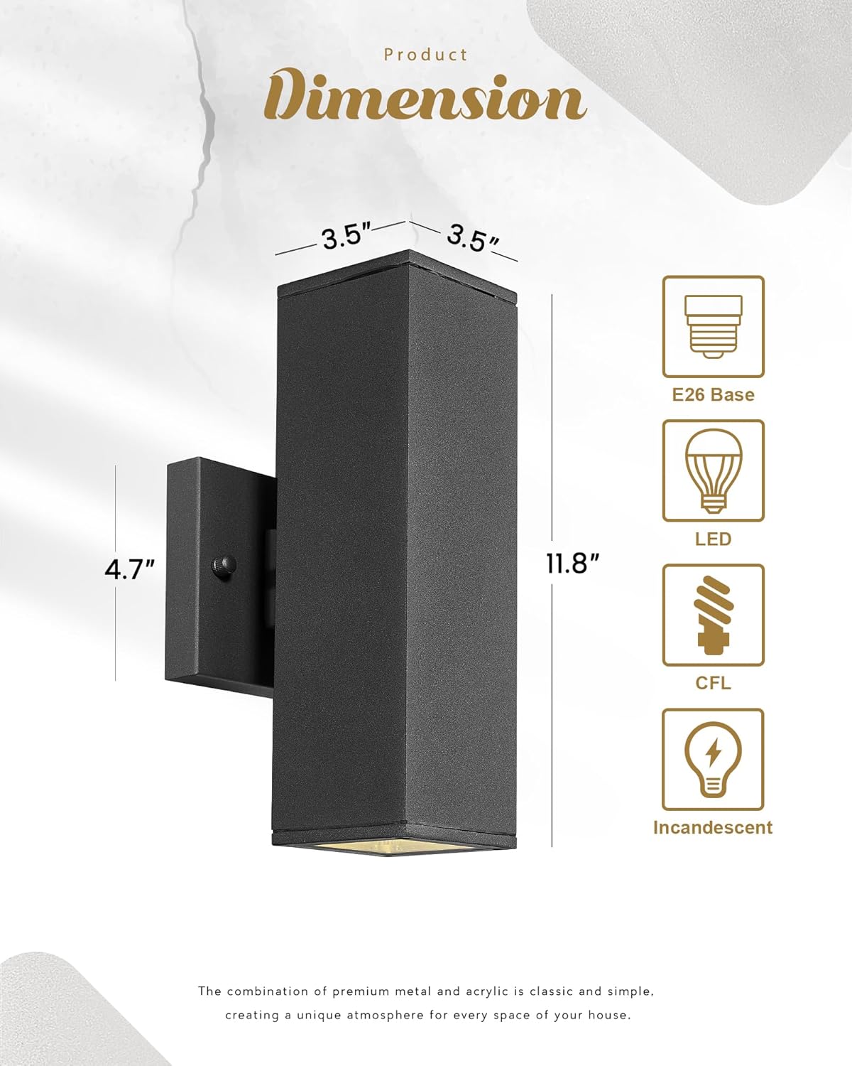Ken & Ricky Outdoor Wall Light Fixture,Exterior Lighting Fixtures,Dusk to Dawn Modern Sconce Lights for Porch Patio Garage Front Door (Black,Square,with Sensor,2PK)