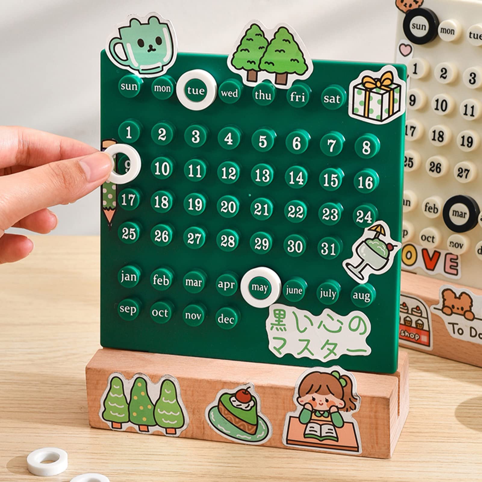 Wooden Kids Calendar, Kids Perpetual Calendar ABS Wooden for Home (Green) - Image 4